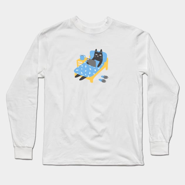 Cat in bed Long Sleeve T-Shirt by artful_meows